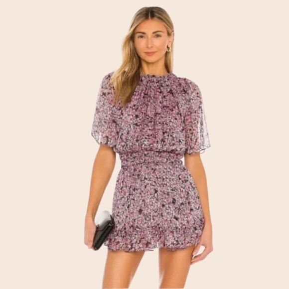 MISA Los Angeles Nathalie Mini Dress In Cetera Floral Purple Smocked Size XS - Picture 1 of 14